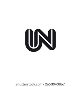 Logotipo moderno em letra U e N, design de monograma arrojado.