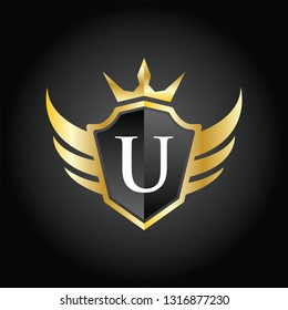 Modern U Shield Crown Wing Logo  Illustration, Vector.