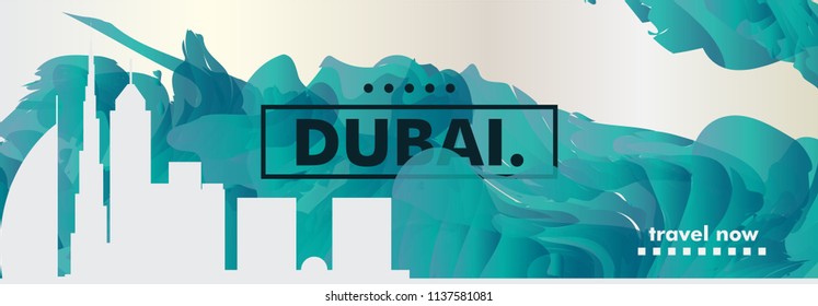 Modern UAE United Arab Emirates Dubai skyline abstract gradient website banner art. Travel guide cover city vector illustration