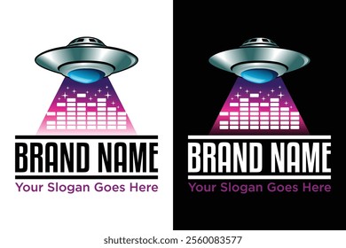 moderno UFO UAP con barra de música estrella de Vector ilustrador de diseño de logotipo