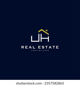 modern UH letter real estate logo in linear style with simple roof building in blue