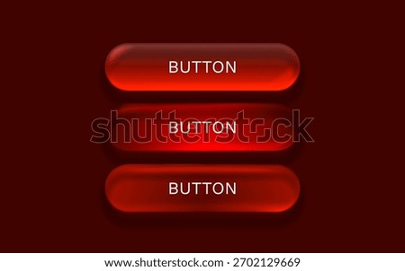 Modern UI buttons. Three glossy red action elements on dark background, ideal for web and app design. Vector illustration