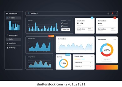 Moderno panel de interfaz de usuario para la visualización de datos de ventas y análisis