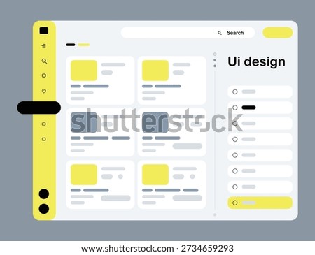 Modern UI Design Dashboard Interface with Card Layout and Sidebar Navigation