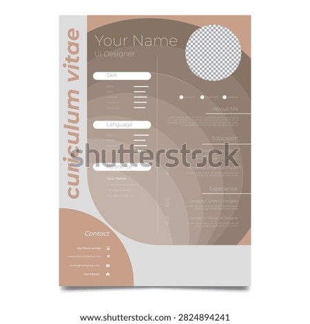 Modern UI Designer Resume CV Template with Clean Professional Layout. Modern and minimalist UI designer resume CV template featuring a clean professional layout with dedicated sections for profile summary, contact information, skills, education, work experience, references, and languages. Fully editable A4 curriculum vitae template designed for UI designers, digital creatives, freelancers, and portfolio-based job applications. Ideal for print and digital presentations, career development, and personal branding.