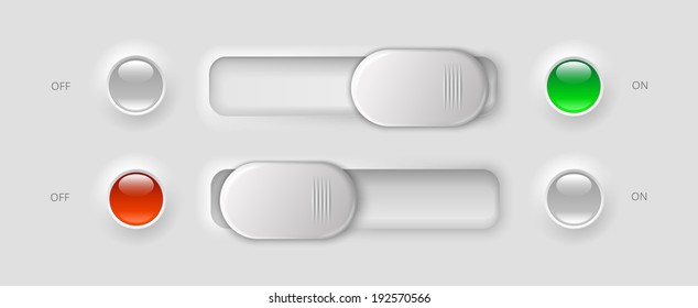 modern ui elements - switches and LED lights, vector illustration, eps 10 with transparency