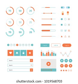 Modern UI flat design vector kit in trendy color with simple mobile phone, buttons, forms, windows and other interface elements. Isolated on white background