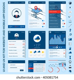 Modern UI flat design vector kit in trendy color in flat style buttons, forms, icons, windows and other interface elements. Vector illustration. EPS 10