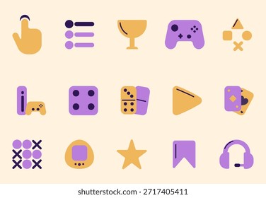 Modern UI and gaming icon set in flat vector style. Interface symbols for app, web, game, media and user interaction design. Perfect for mobile application, dashboard and digital product