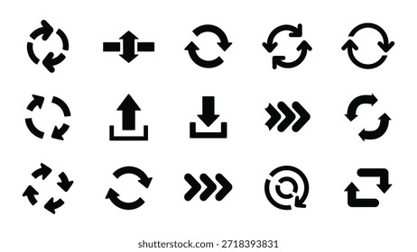 Icono de glifo de interfaz de usuario moderno para flechas de navegación, recarga, transferencia y sincronización de símbolos