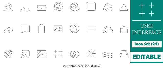 Modern UI icon set, 24 editable vector icons. Perfect for websites, apps, and graphic design. Ideal for user interface and creative projects.