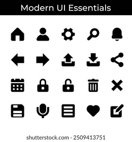 Modern UI Icons Pack: 20 Essential User Interface Symbols
