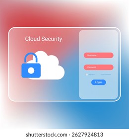 Modern UI illustration of a cloud security login screen featuring a secure cloud icon and input fields for username and password