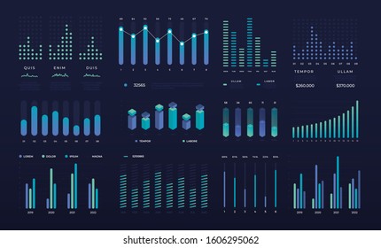 Modern ui infograph statistic elements. Vector data visualization graphs and bars, charts and diagrams for presentation. Business workflow processes, creative infographic design template