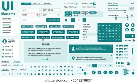 Modern UI kit featuring a collection of essential buttons, icons, and navigation elements for websites and mobile apps. Ideal for responsive design and dashboards.
