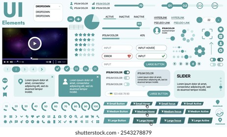 Modern UI kit featuring a collection of essential buttons, icons, and navigation elements for websites and mobile apps. Ideal for responsive design and dashboards.