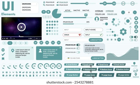 Modern UI kit featuring a collection of essential buttons, icons, and navigation elements for websites and mobile apps. Ideal for responsive design and dashboards.