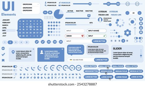 Modern UI kit featuring a collection of essential buttons, icons, and navigation elements for websites and mobile apps. Ideal for responsive design and dashboards.