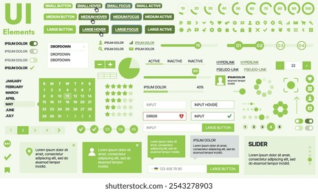 Moderno kit de interfaz de usuario con una colección de Botones esenciales, íconos y Elementos de navegación para Sitios web y App móviles. Ideal para un diseño y paneles de control adaptables.