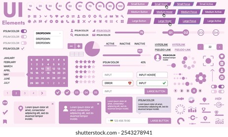 Modernes UI-Kit mit einer Sammlung wichtiger Schaltflächen, Symbole und Navigationselemente für Websites und mobile Apps. Ideal für reaktionsschnelles Design und Dashboards.