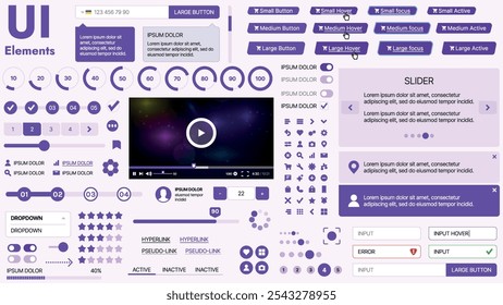Modern UI kit featuring a collection of essential buttons, icons, and navigation elements for websites and mobile apps. Ideal for responsive design and dashboards.