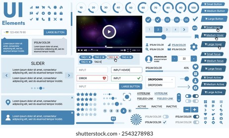 Modern UI kit featuring a collection of essential buttons, icons, and navigation elements for websites and mobile apps. Ideal for responsive design and dashboards.