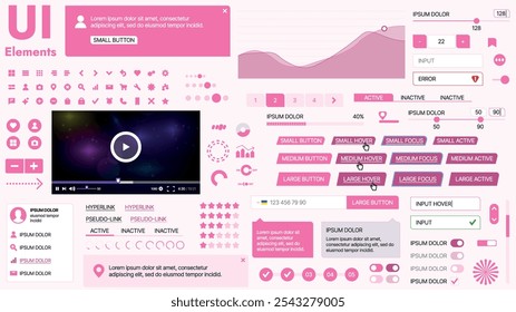 Moderno kit de interfaz de usuario con una colección de Botones esenciales, íconos y Elementos de navegación para Sitios web y App móviles. Ideal para un diseño y paneles de control adaptables.