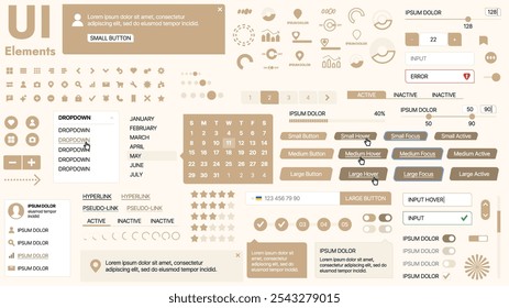 Modern UI kit featuring a collection of essential buttons, icons, and navigation elements for websites and mobile apps. Ideal for responsive design and dashboards.
