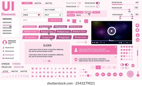 Modern UI kit featuring a collection of essential buttons, icons, and navigation elements for websites and mobile apps. Ideal for responsive design and dashboards.