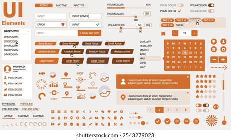 Modern UI kit featuring a collection of essential buttons, icons, and navigation elements for websites and mobile apps. Ideal for responsive design and dashboards.