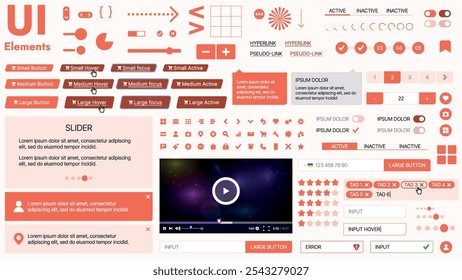 Moderno kit de interfaz de usuario con una colección de Botones esenciales, íconos y Elementos de navegación para Sitios web y App móviles. Ideal para un diseño y paneles de control adaptables.