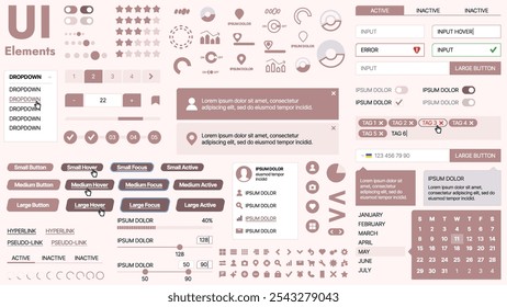 Modern UI kit featuring a collection of essential buttons, icons, and navigation elements for websites and mobile apps. Ideal for responsive design and dashboards.