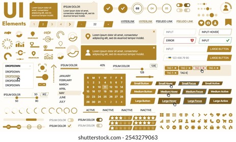 Modernes UI-Kit mit einer Sammlung wichtiger Schaltflächen, Symbole und Navigationselemente für Websites und mobile Apps. Ideal für reaktionsschnelles Design und Dashboards.