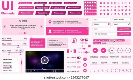 Modern UI kit featuring a collection of essential buttons, icons, and navigation elements for websites and mobile apps. Ideal for responsive design and dashboards.