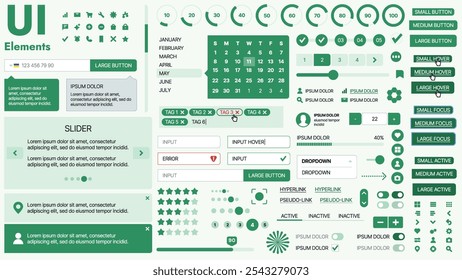 Modern UI kit featuring a collection of essential buttons, icons, and navigation elements for websites and mobile apps. Ideal for responsive design and dashboards.