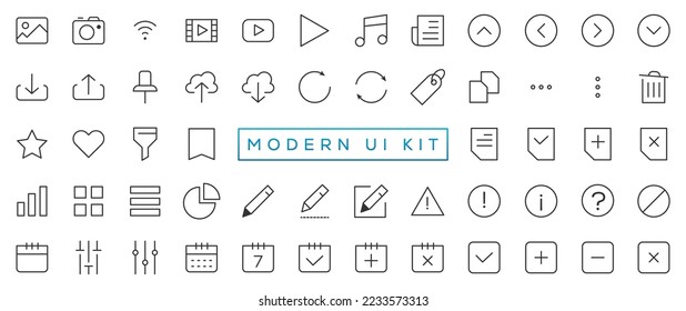 Modern UI Kit - Shopping and ecommerce icons set. Set of shopping bag, buy cart, delivery, payment, contact us, map location, user, arrows, online assistant and other ui elements and icons