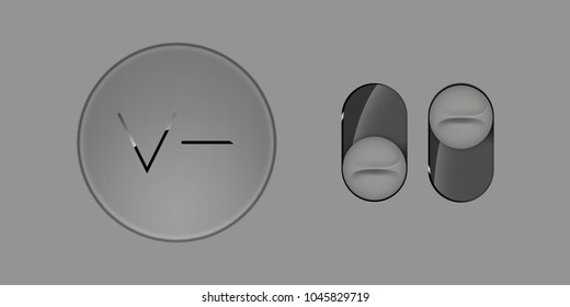 Modern Ui sliders and round push buttons. Grey matte coating. Vector