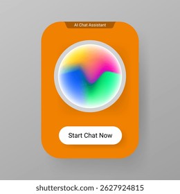 Plantilla de interfaz de usuario moderna para una pantalla de inicio de asistente de chat AI. Cuenta con un colorido icono de degradado circular y un negrita