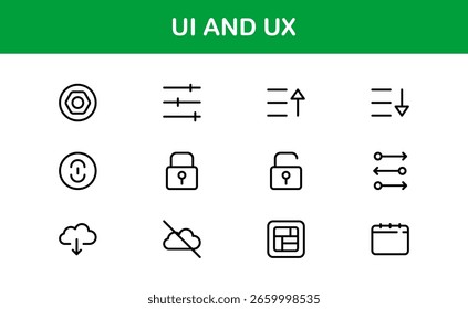 Colección de iconos de diseño de UI UX moderna con arte lineal mínimo para prototipos, diseño de interfaz, navegación de App y proyectos de experiencia de usuario de Web