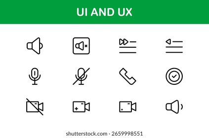 Modern UI UX Design Icon Collection with Minimal Line Art for Prototyping, Interface Layout, App Navigation, and Web User Experience Projects