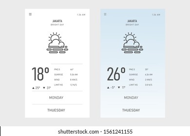 modern UI UX and GUI interface weather widgets design concept on white and blue backgrounds. vector weather icon  and web element for mobile applications. Full icon set available in my portfolio