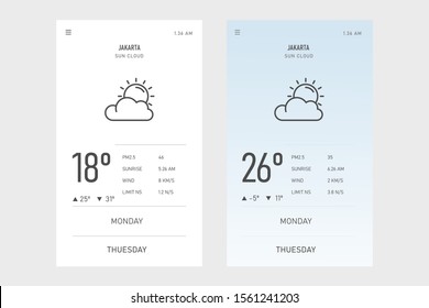 modern UI UX and GUI interface weather widgets design concept on white and blue backgrounds. vector weather icon  and web element for mobile applications. Full icon set available in my portfolio