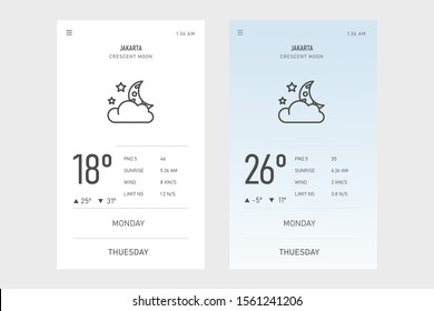 modern UI UX and GUI interface weather widgets design concept on white and blue backgrounds. vector weather icon  and web element for mobile applications. Full icon set available in my portfolio