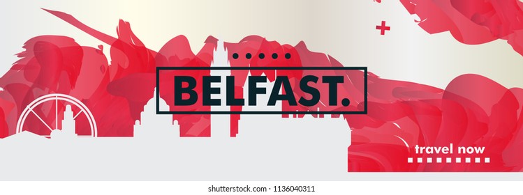 Modern UK United Kigdom Belfast skyline abstract gradient website banner art. Travel guide cover city vector illustration