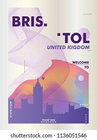 Modern UK United Kingdom Bristol skyline abstract gradient poster art. Travel guide cover city vector illustration