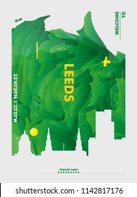 Modern UK United Kingdom Leeds skyline abstract gradient poster art. Travel guide cover city vector illustration