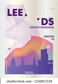 Modern UK United Kingdom Leeds skyline abstract gradient poster art. Travel guide cover city vector illustration