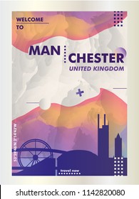 Modern UK United Kingdom Manchester skyline abstract gradient poster art. Travel guide cover city vector illustration