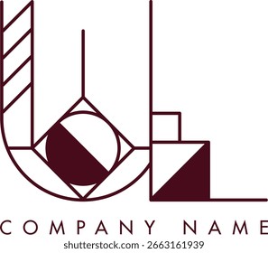 Modern UL logo featuring a monogram within a circular frame in minimalist style, ideal for branding. The design showcases abstract shapes with clean lines emphasizing elegance and professionalism.
