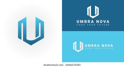 Logotipo moderno da ONU para desenvolvimento de software. Significa inovação digital e tecnologia futura, tornando-se ideal para empresas de tecnologia que criam plataformas avançadas e experiências conectadas
